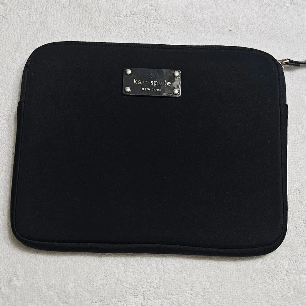 Kate Spade Black Padded Tablet IPad Case Green Striped Interior 